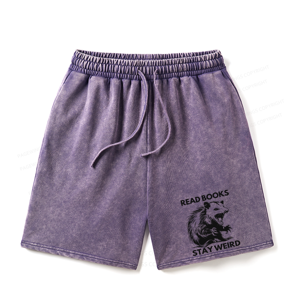 Pagewings Read Books Stay Weird Unisex Washed Shorts