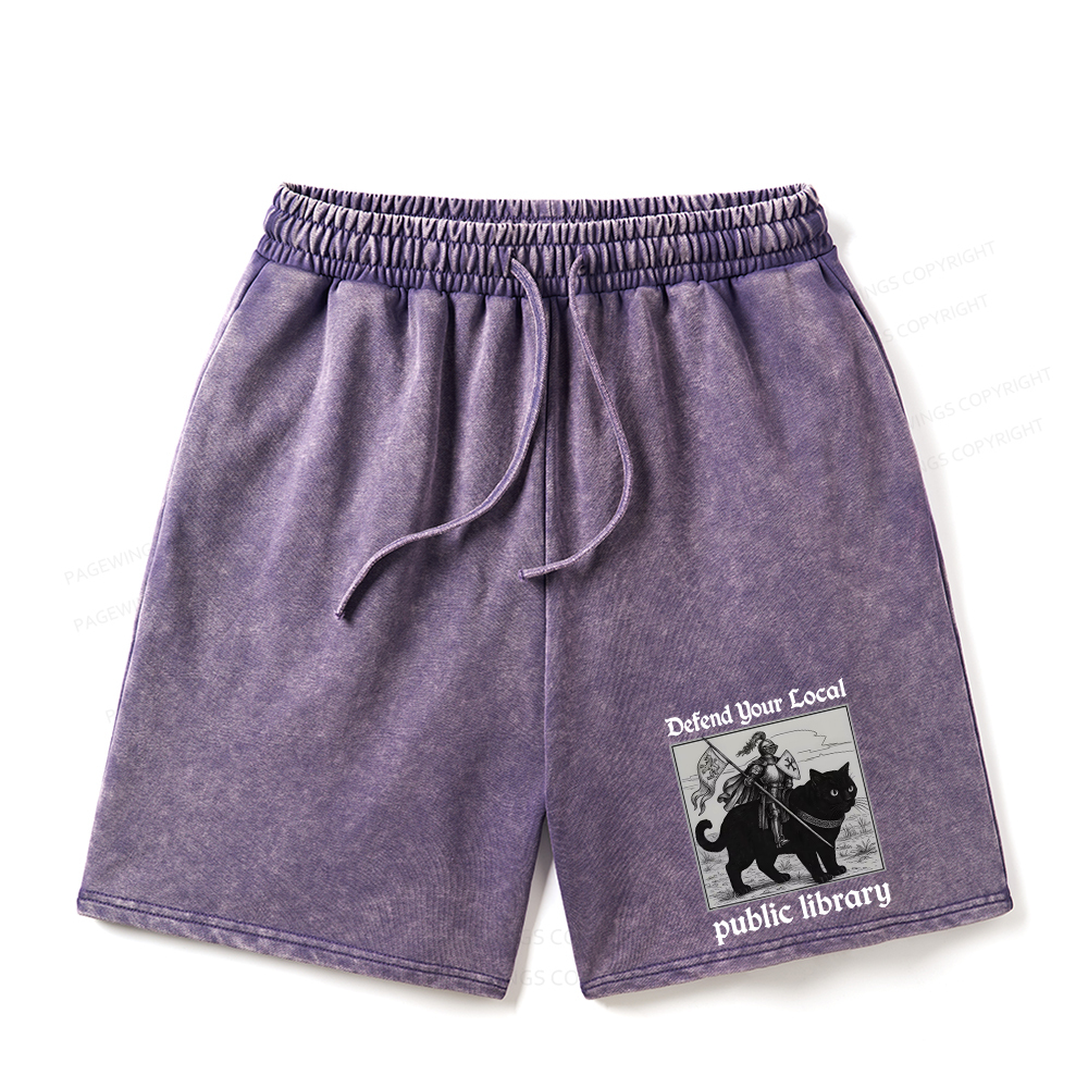 Pagewings Defend Your Local public library Unisex Washed Shorts