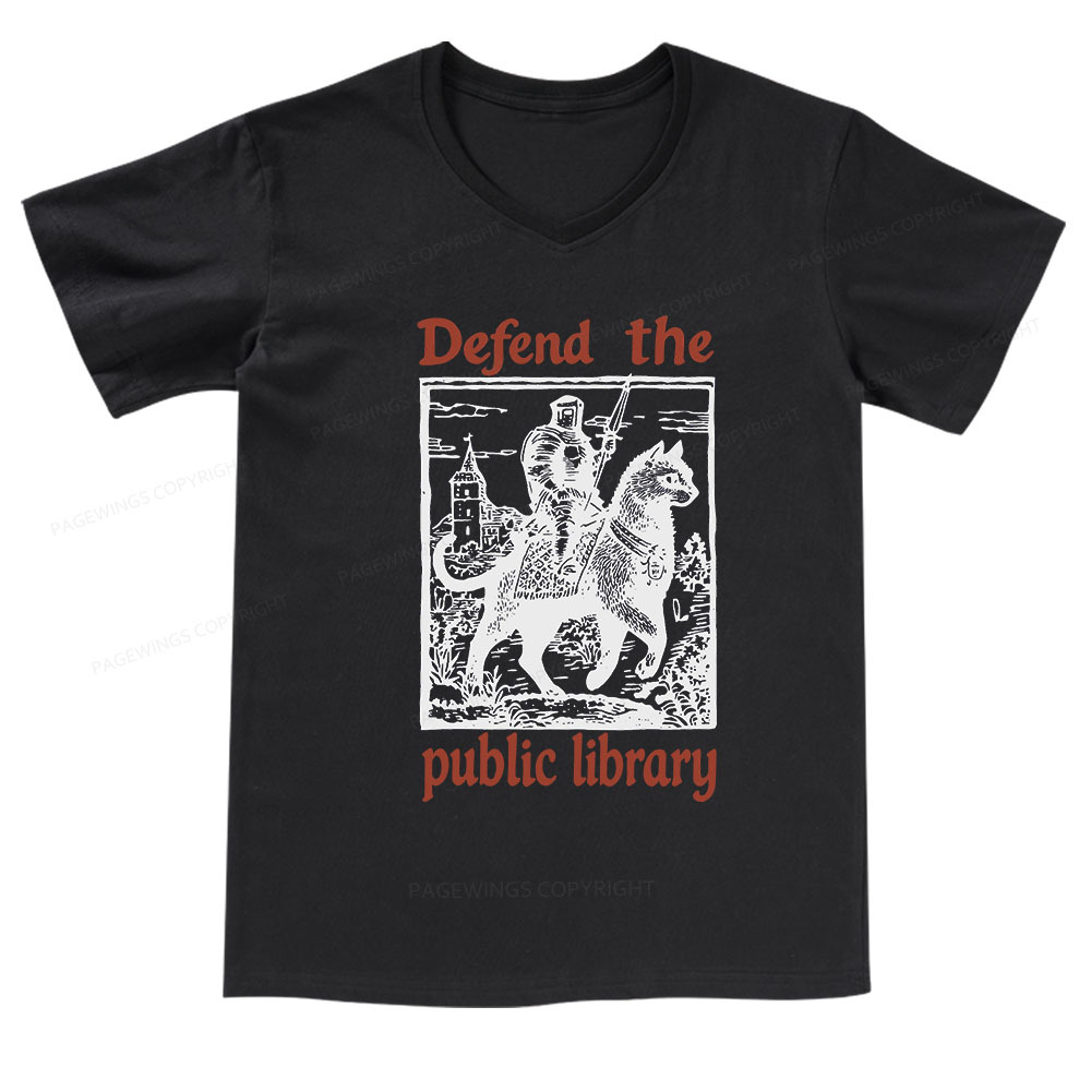 Pagewings Defend the Public Library V-neck T-shirt