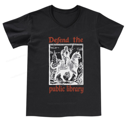 Pagewings Defend the Public Library V-neck T-shirt