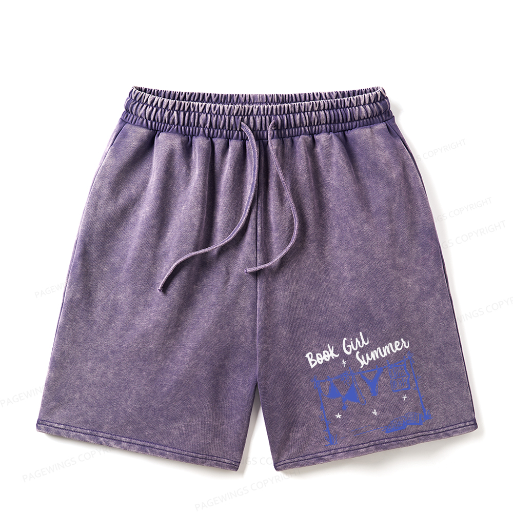 Pagewings Book Girl Summer Bookish Unisex Washed Shorts