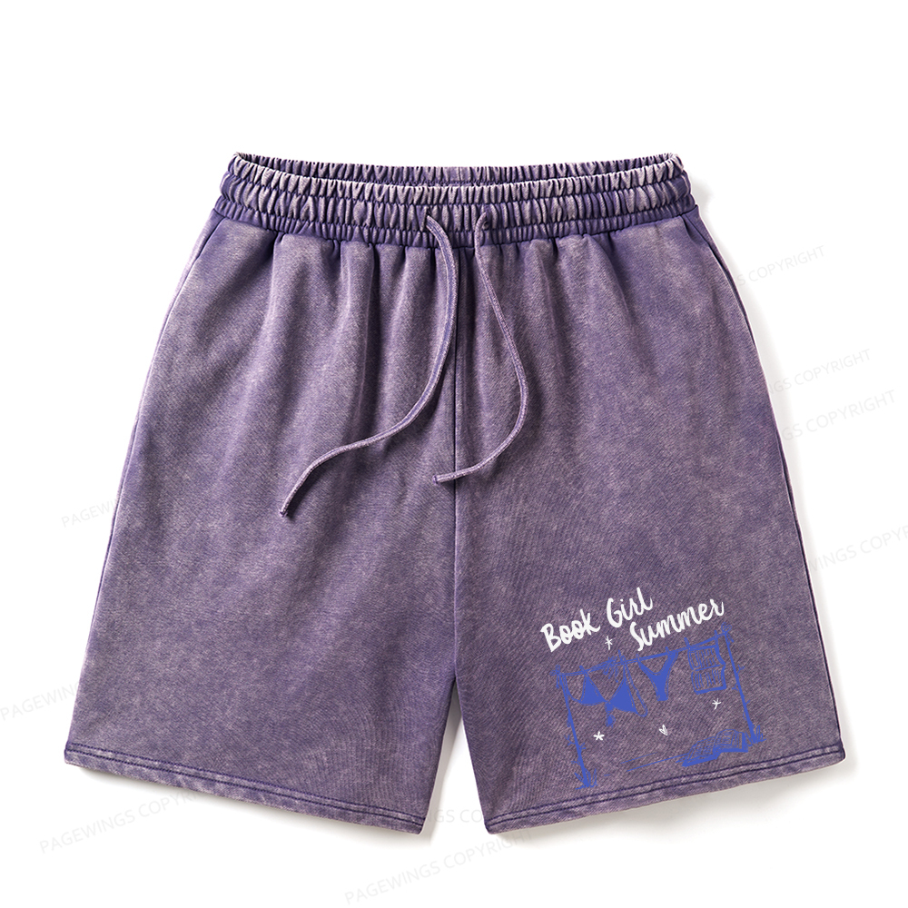 Pagewings Book Girl Summer Bookish Unisex Washed Shorts