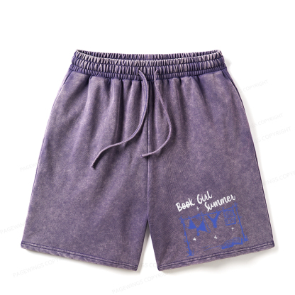 Pagewings Book Girl Summer Bookish Unisex Washed Shorts