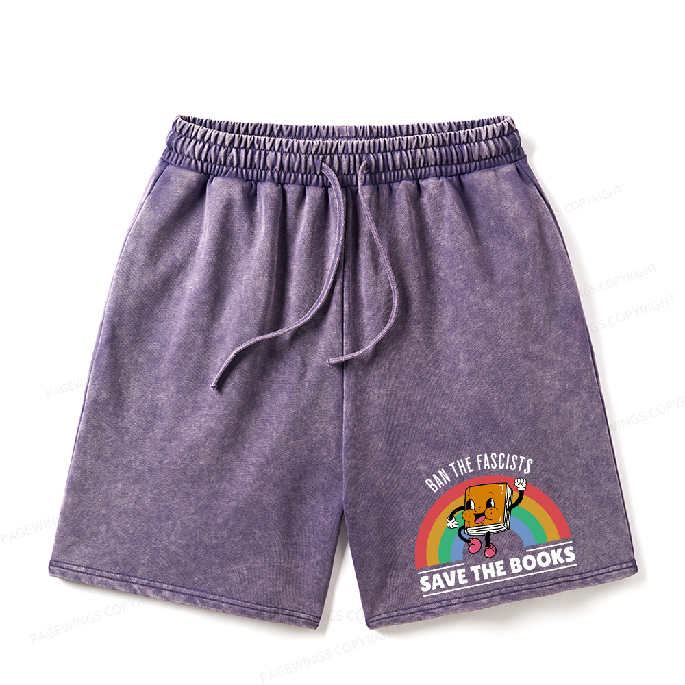 Pagewings Ban The Fascists Save The Books Unisex Washed Shorts