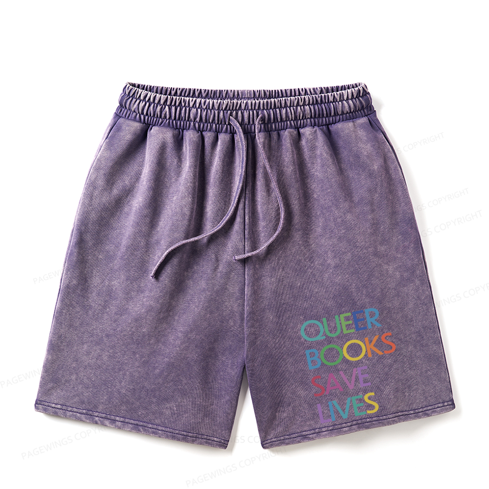 Pagewings Queer Books Save Lives Unisex Washed Shorts