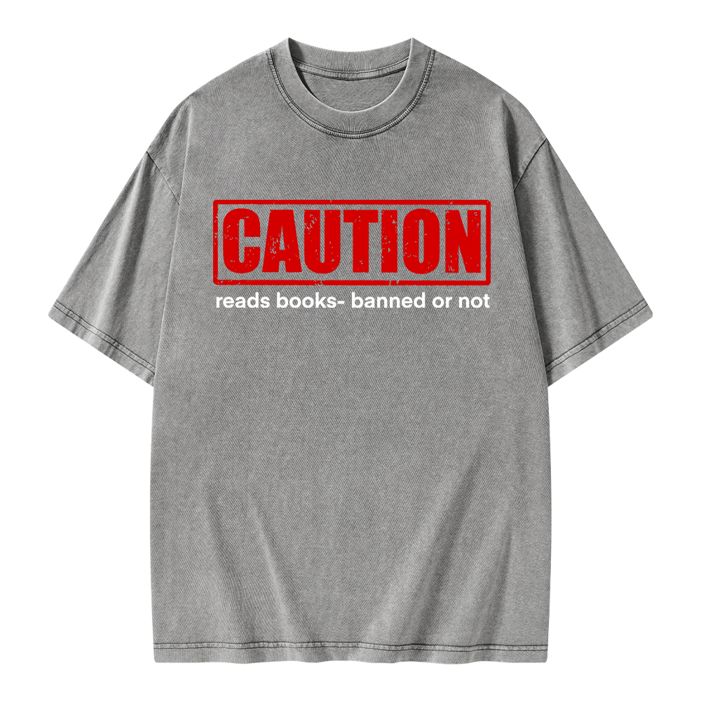 Pagewings Caution Reads Books Banned Or Not Unisex Washed T-shirt