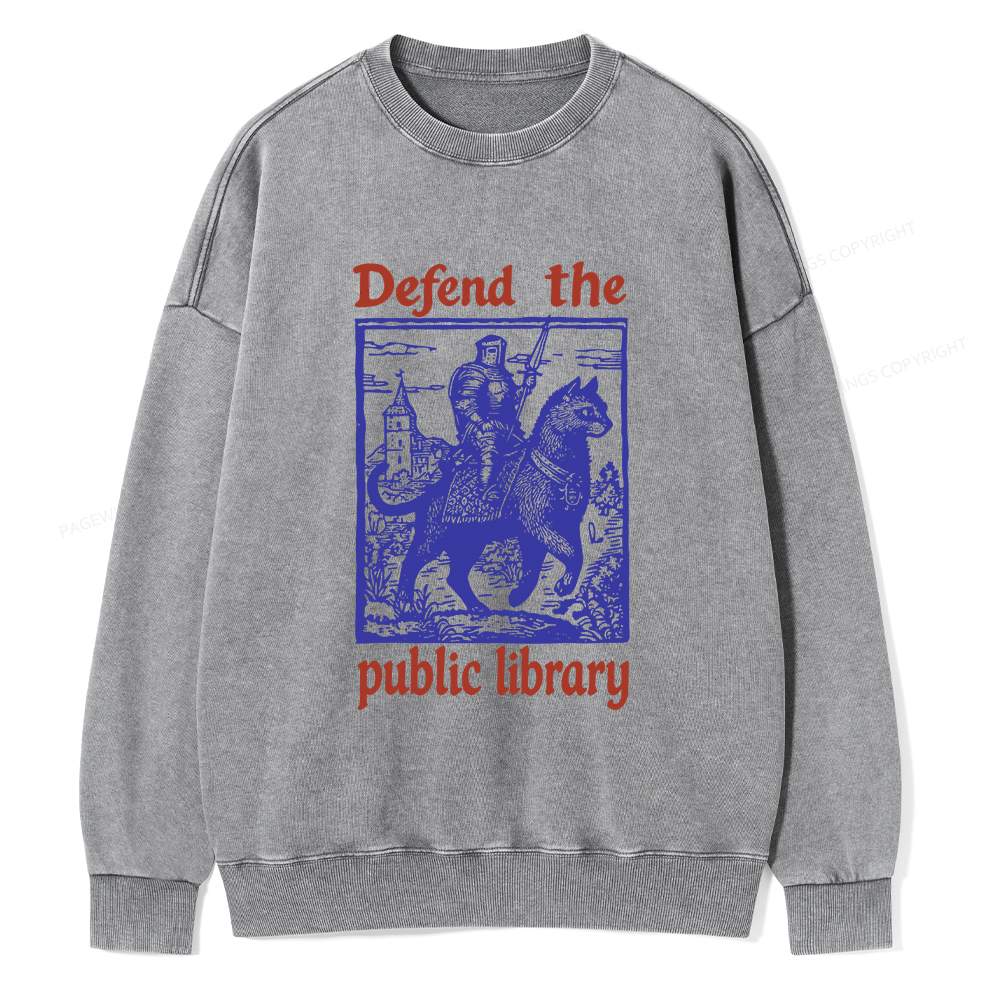 Pagewings Defend the Public Library Unisex Washed Sweatshirt