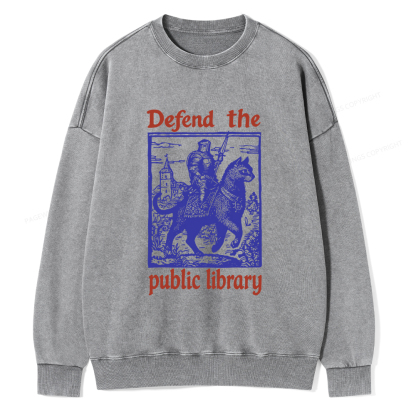 Pagewings Defend the Public Library Unisex Washed Sweatshirt