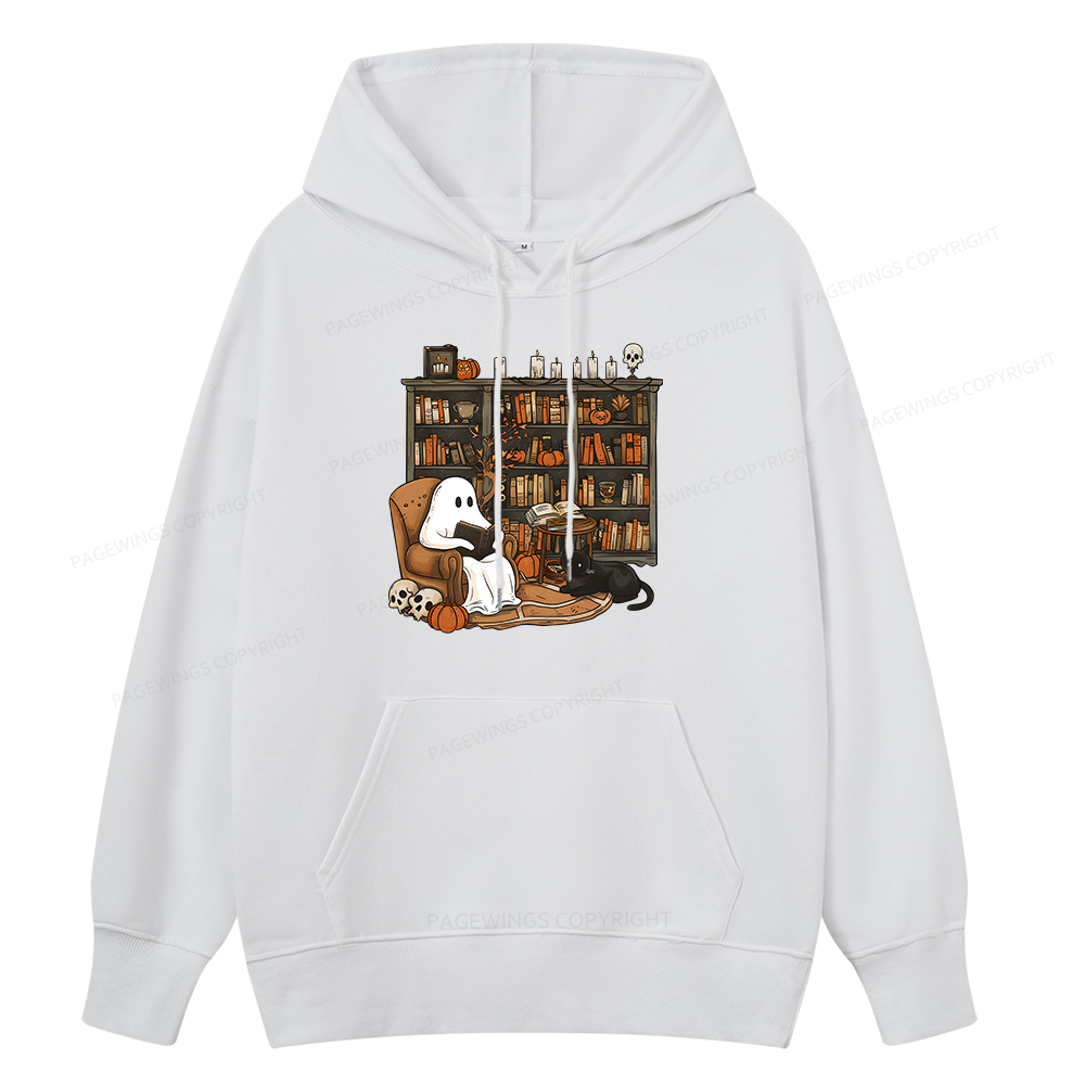 Pagewings Halloween Ghost Reading Books Unisex Classic Hoodie