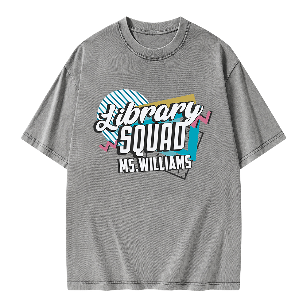 Pagewings Personalized Name Library Squad Unisex Washed T-shirt
