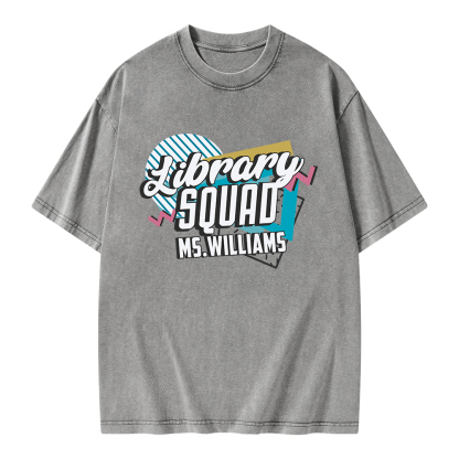 Pagewings Personalized Name Library Squad Unisex Washed T-shirt