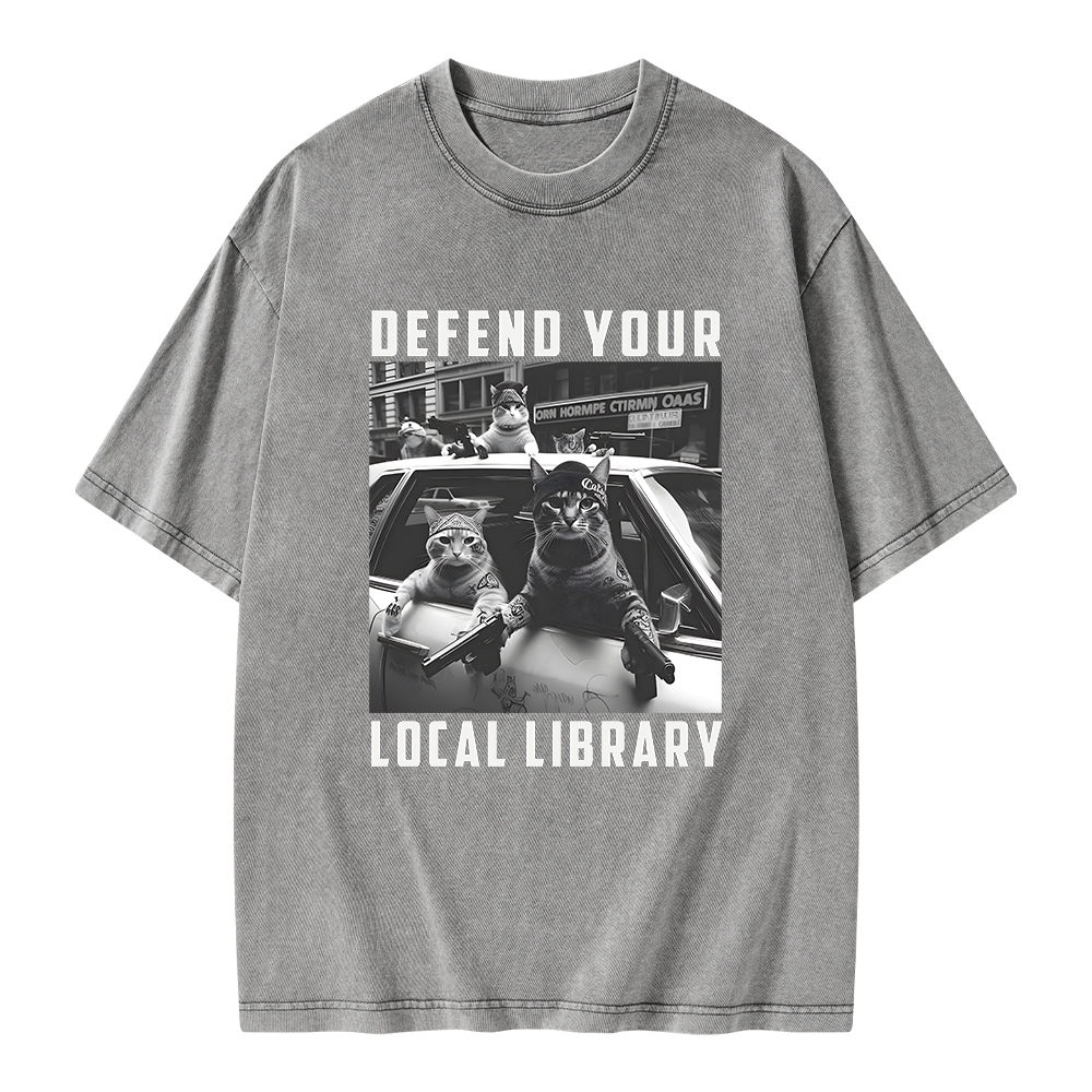 Pagewings Defend Your Local Library Unisex Washed T-shirt