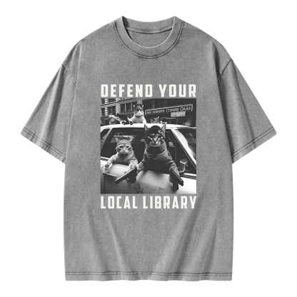 Pagewings Defend Your Local Library Unisex Washed T-shirt