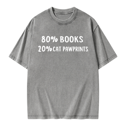 Pagewings 80% Books 20% Cat Pawprints Unisex Washed T-shirt