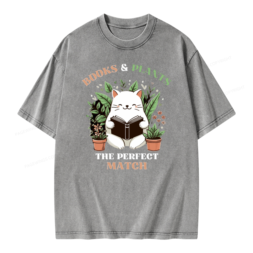 Pagewing Books And Plants - The Perfect Match T-Shirt Unisex Washed T-shirt