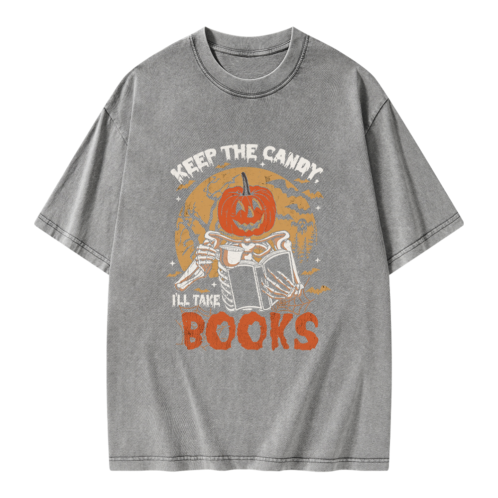 Pagewings Keep The Candy I'll Take Books Unisex Washed T-shirt