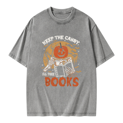 Pagewings Keep The Candy I'll Take Books Unisex Washed T-shirt