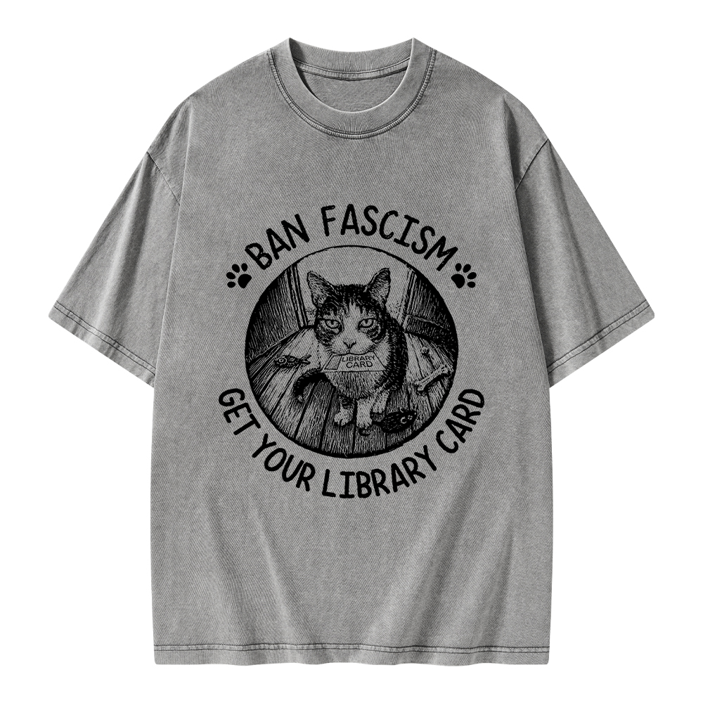 Pagewings Ban Fascism Get Your Library Card Unisex Washed T-shirt