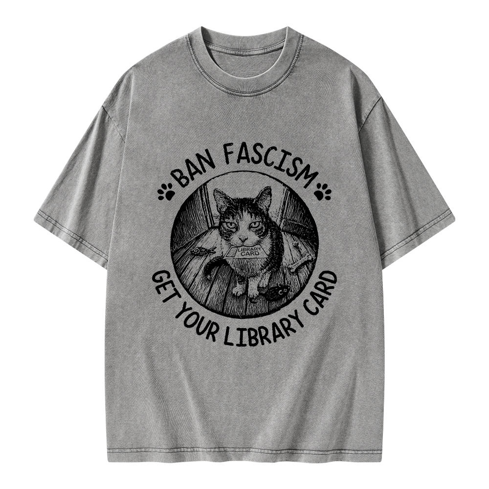 Pagewings Ban Fascism Get Your Library Card Unisex Washed T-shirt