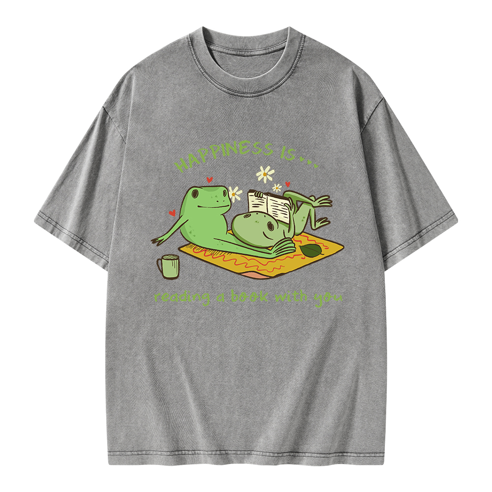 Pagewings Happiness Is Reading A Book With You Unisex Washed T-shirt