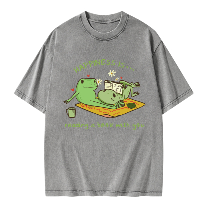 Pagewings Happiness Is Reading A Book With You Unisex Washed T-shirt