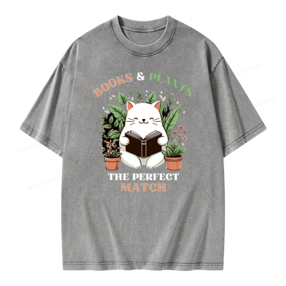Pagewing Books And Plants - The Perfect Match T-Shirt Unisex Washed T-shirt