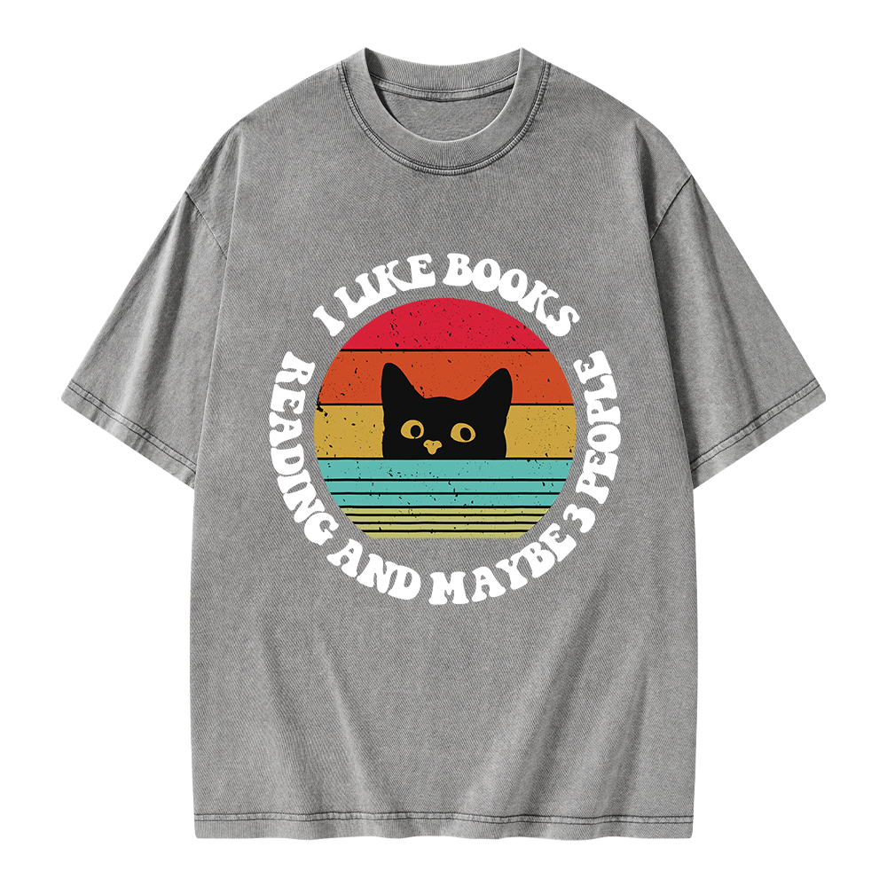 Pagewings I Like Books Reading And Maybe 3 People Unisex Washed T-shirt