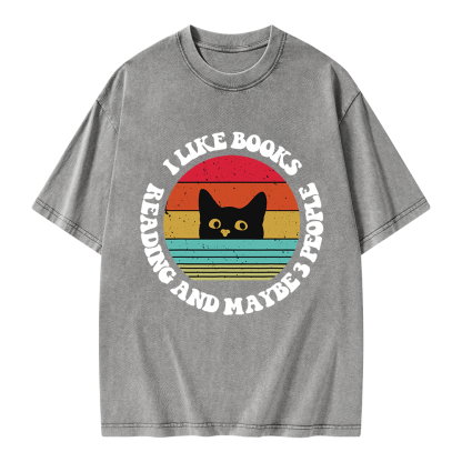 Pagewings I Like Books Reading And Maybe 3 People Unisex Washed T-shirt