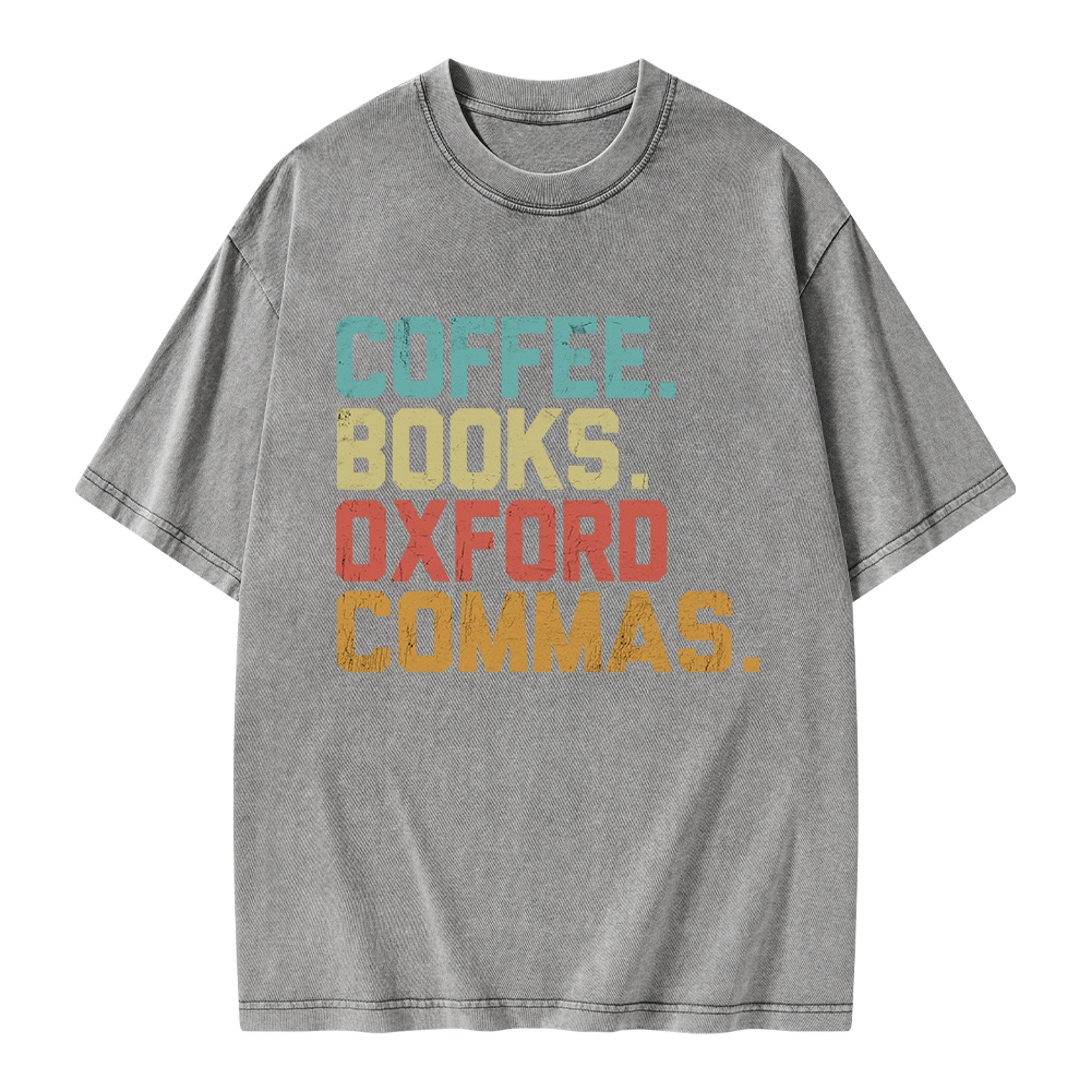 Pagewings Coffee Books Oxford Commas Unisex Washed T-shirt