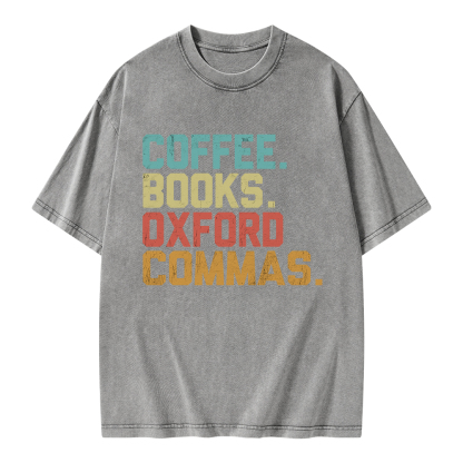 Pagewings Coffee Books Oxford Commas Unisex Washed T-shirt