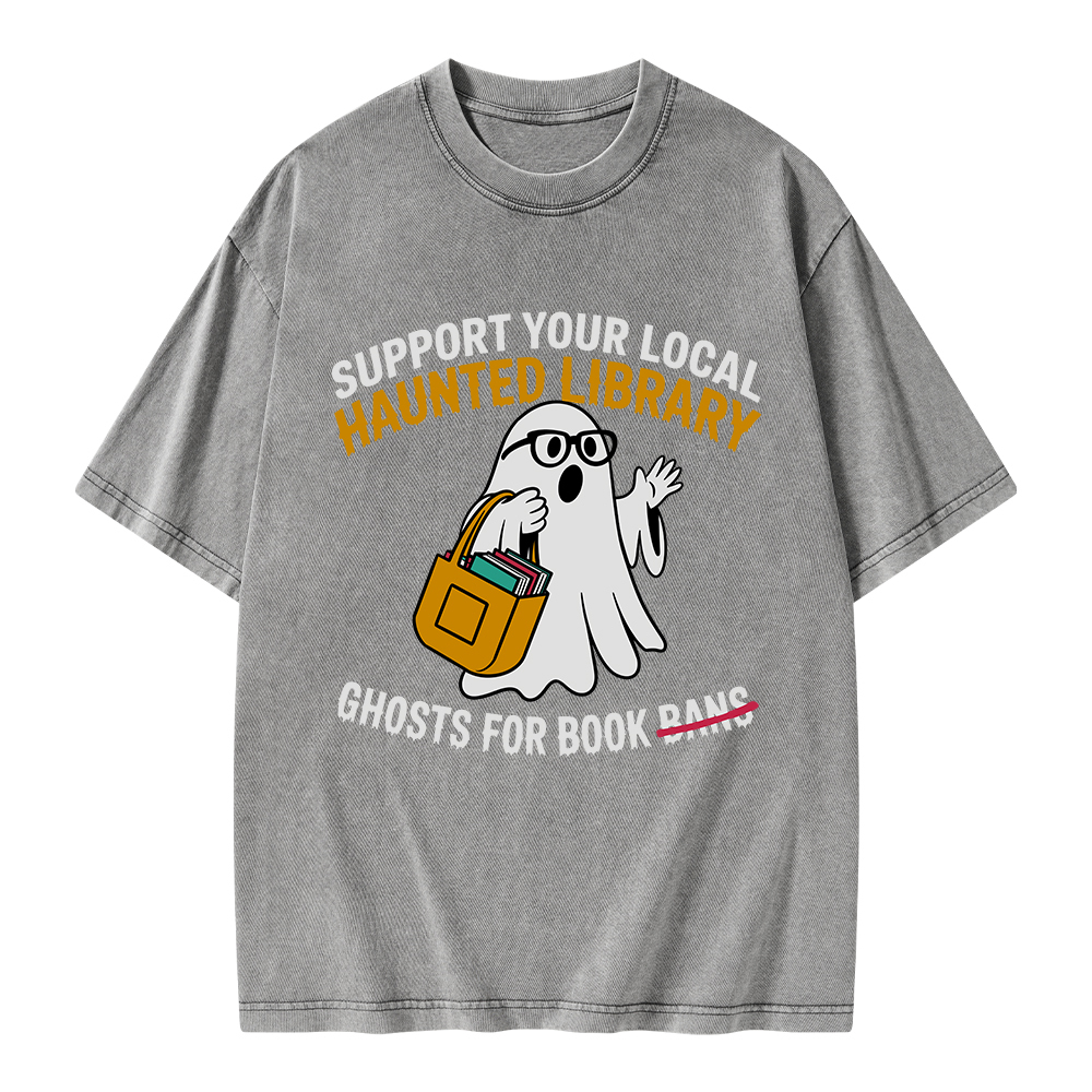 Pagewings Ghosts For Book Bans Unisex Washed T-shirt