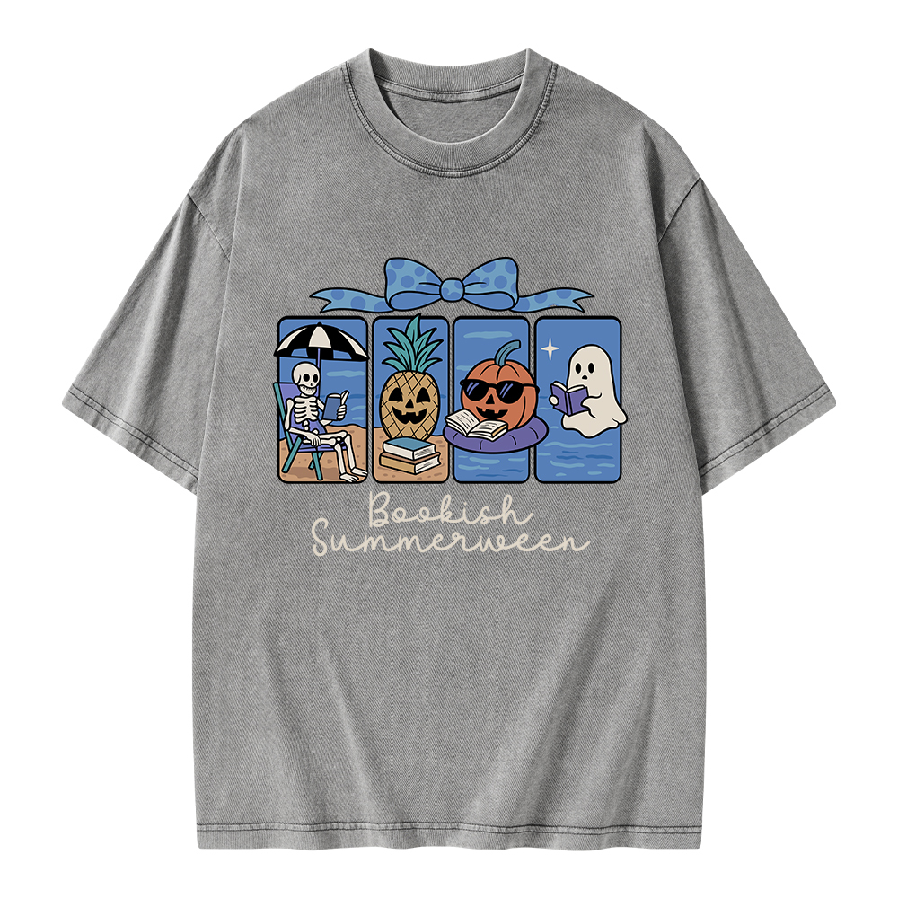 Pagewings Bookish Summerween Unisex Washed T-shirt