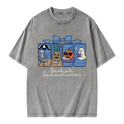 Pagewings Bookish Summerween Unisex Washed T-shirt