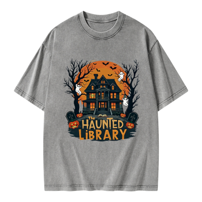 Pagewings Haunted Library Halloween Unisex Washed T-shirt