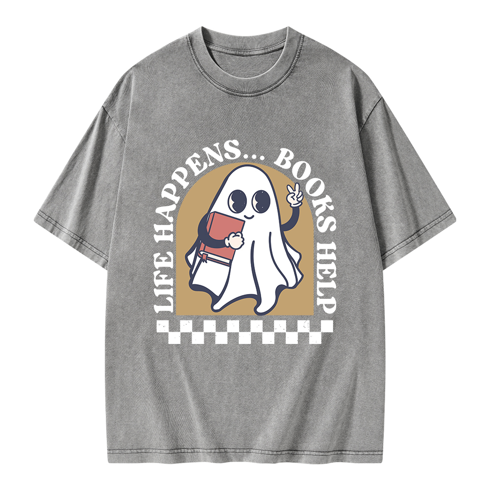 Pagewings Life Happens Books Help Unisex Washed T-shirt