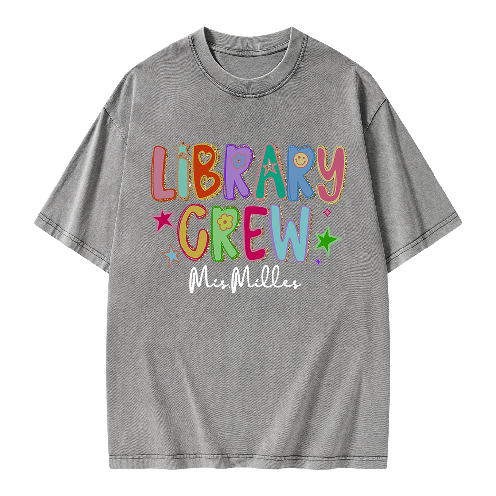 Pagewings Personalized Name Library Crew  Unisex Washed T-shirt