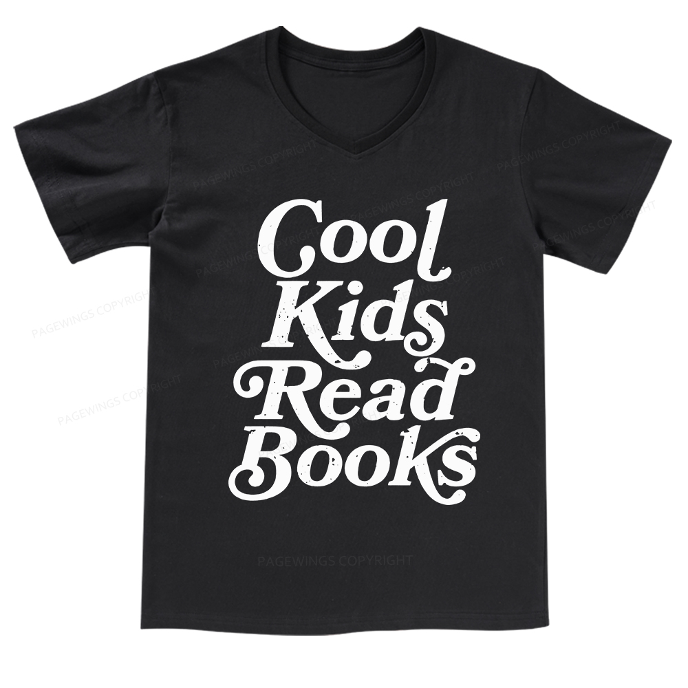 Pagewings Cool Kids Read Books V-neck T-shirt