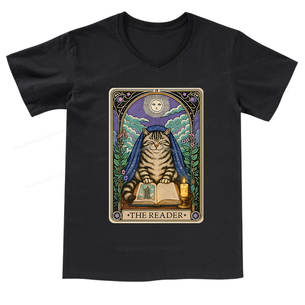 Pagewings The Reader Cat Tarot Cards V-neck T-shirt