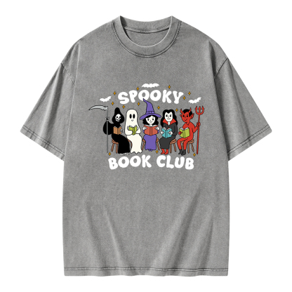 Pagewings Spooky Book Club Halloween Unisex Washed T-shirt
