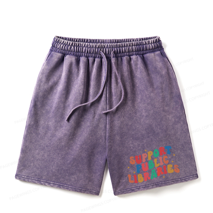Pagewings Public Library Unisex Washed Shorts