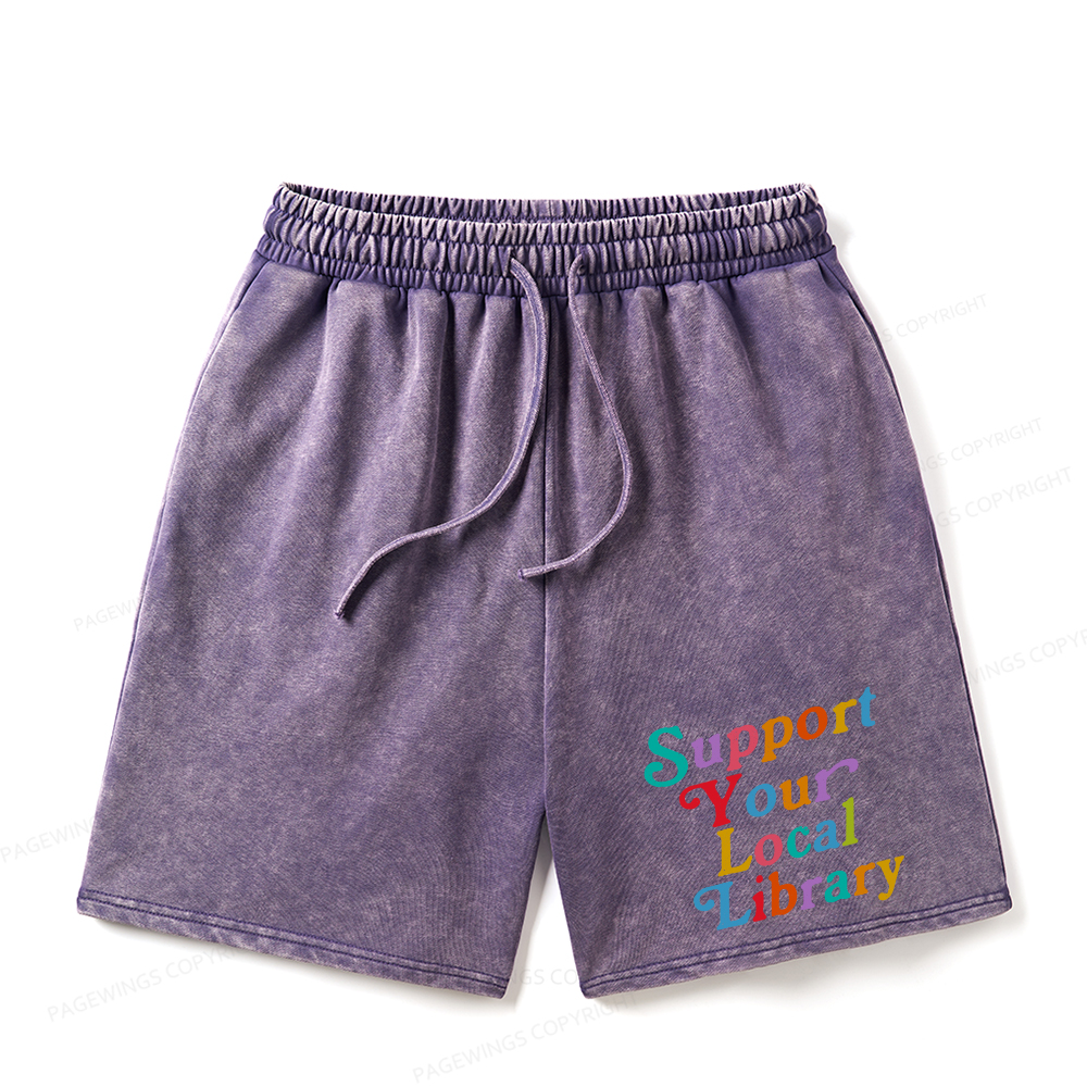 Pagewings Support Your Local Library Unisex Washed Shorts