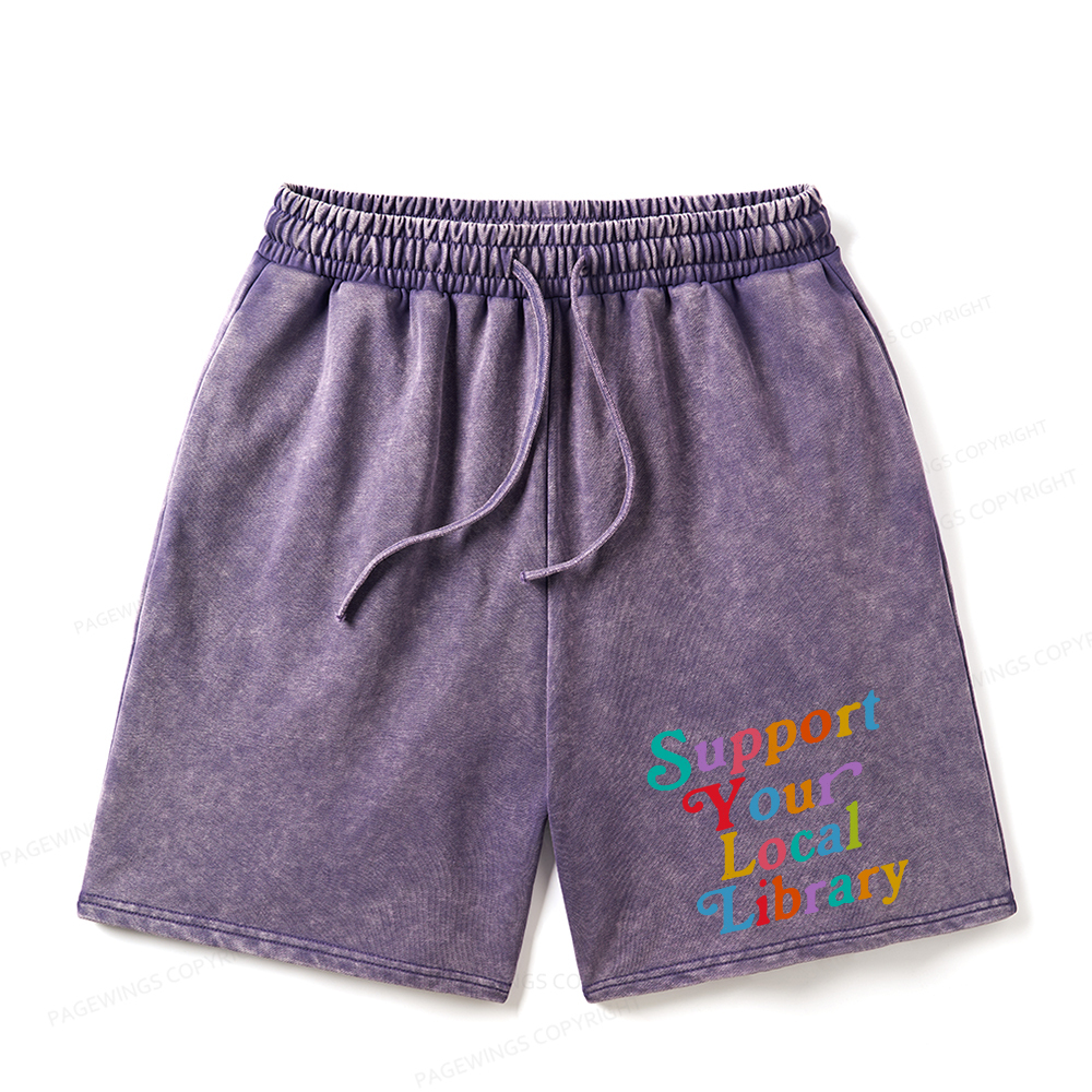 Pagewings Support Your Local Library Unisex Washed Shorts