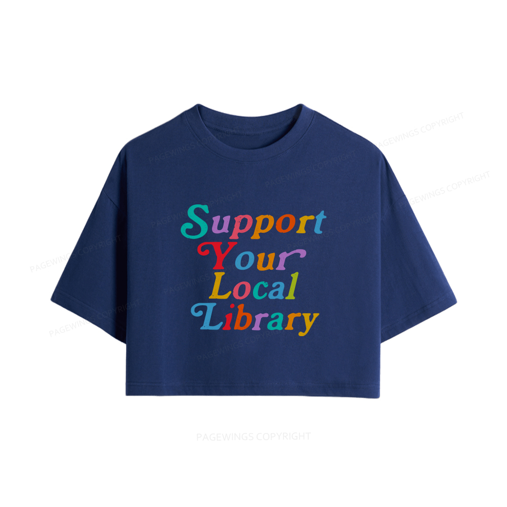 Pagewings Support Your Local Library Women Crop Tops