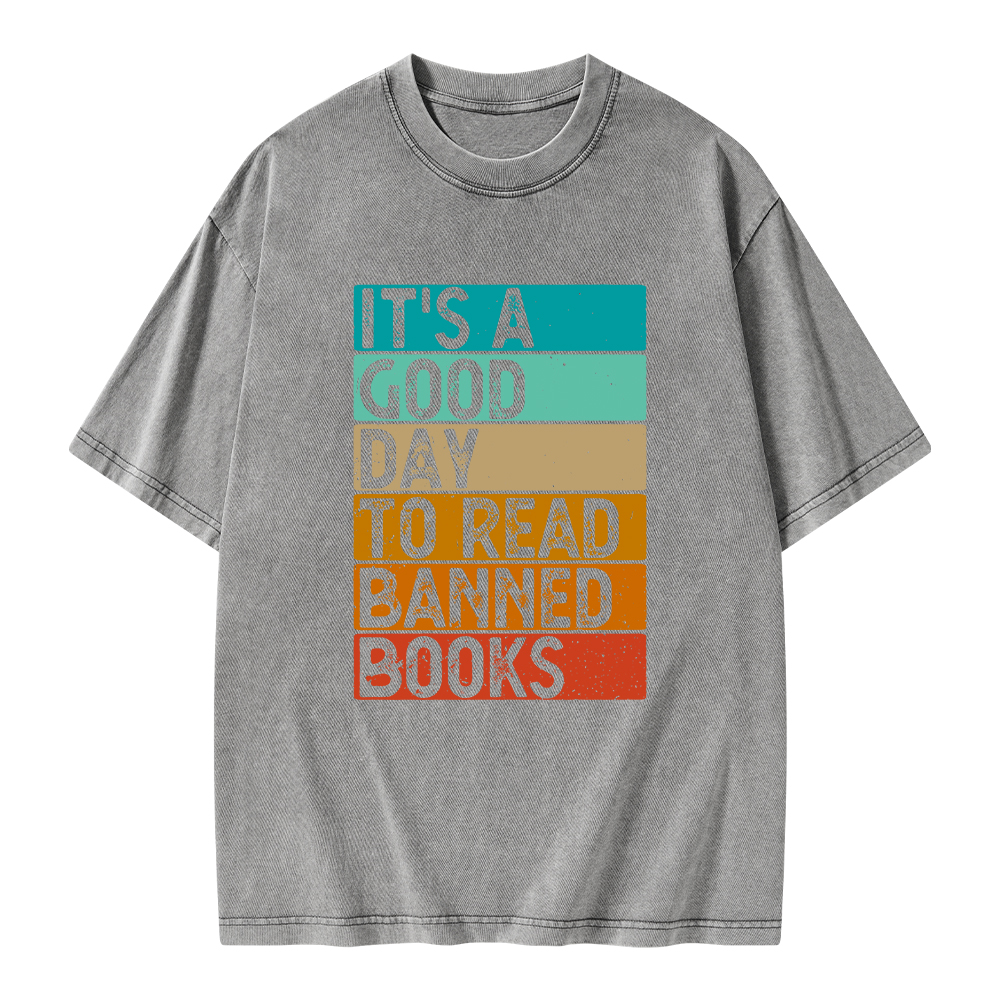 Pagewings It’s A Good Day To Read Banned Books Unisex Washed T-shirt