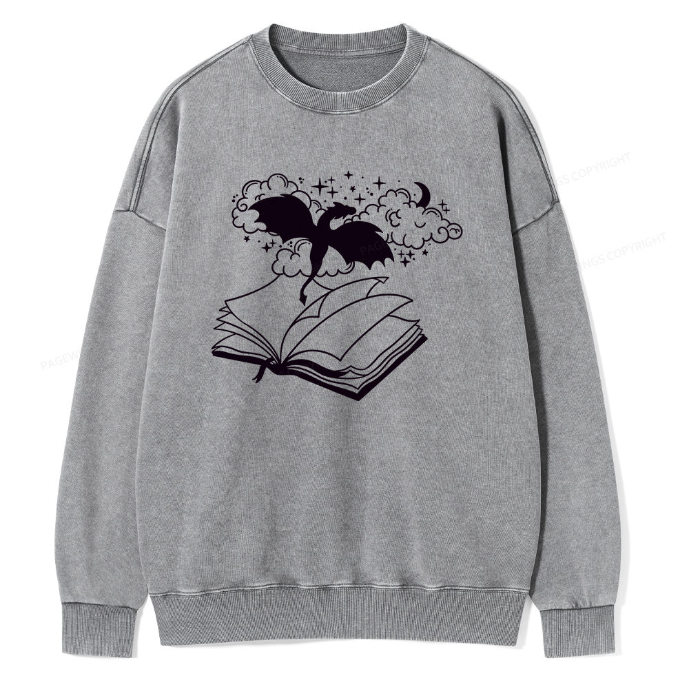 Pagewings Dragon Book Unisex Tee Unisex Washed Sweatshirt