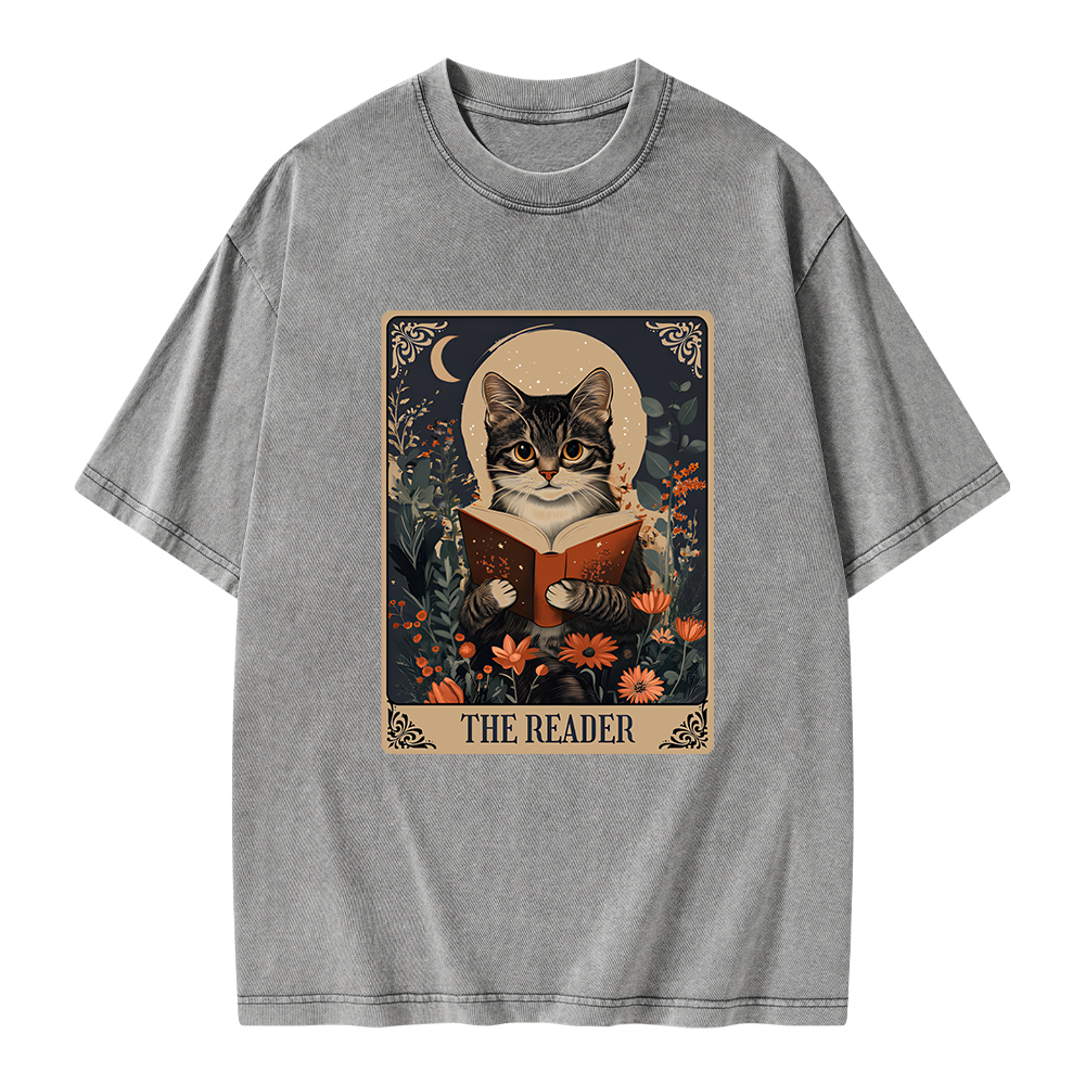 Pagewings The Reader Tarot Card Cat Unisex Washed T-shirt
