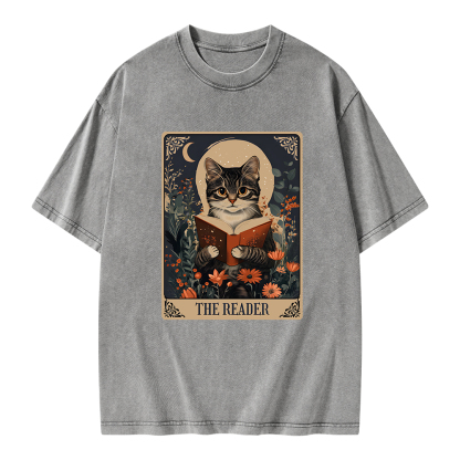 Pagewings The Reader Tarot Card Cat Unisex Washed T-shirt