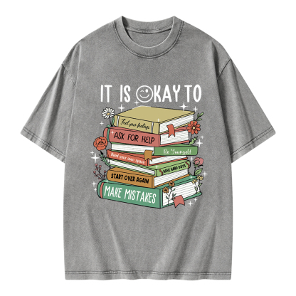 Pagewings It Is Okay To Feel Your Feelings Unisex Washed T-shirt