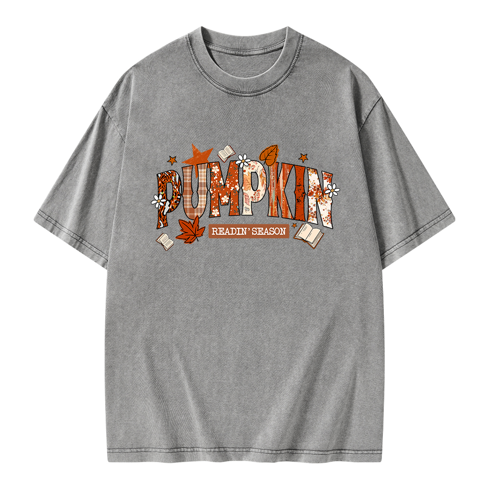 Pagewings Pumpkin Reading Season Unisex Washed T-shirt