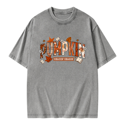 Pagewings Pumpkin Reading Season Unisex Washed T-shirt